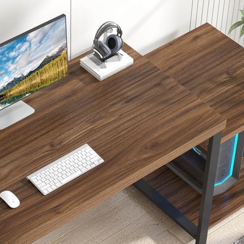 FOLUBAN Large Computer Desk, 63 Inch Home Office Desk with PC Tower Stand & Printer Space, Study Writing Gaming Table Workstation for Bedroom Living Room, Walnut - Image 4