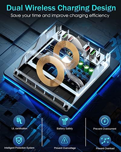 Wireless Charging Station with 6 USB Ports, 8 in 1 15W Dual Wireless Charger Station, 2 QC/2 PD USB Fast Charging Station, 80W Phone Charger for iPhone14/13/12/11/X/Samsung/Android/iWatch - Image 2