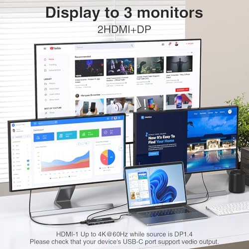 USB C Docking Station 3 Monitors USBC Hub Laptop Dual Monitor Multi Adapter - Image 3