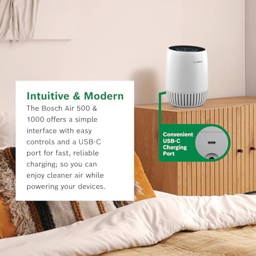 BOSCH Air Purifier for Home, Small Spaces (Covers, 500-sq ft), 2-in-1 Filter for Pollen, Smoke, Dust, Dander, Outdoor Pollution, Odors, Air 500, White - Image 5