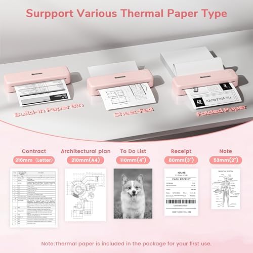Phomemo M834 Inkless Portable Thermal Printer with a Case, 8.5 x 11, Pink - Image 6