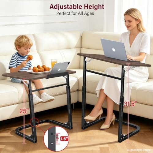 Extra Large TV Dinner Tray Table & End Table, Height & Angle Adjust Laptop Desk, Easy to Install, Foldable &Easy to Store, with Phone & Tablet Stand, for Couch, Bed, Side, Walnut Wood Desktop - Image 5