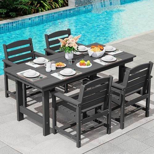 SERWALL 5 Pcs HDPE Patio Dining Set, Outdoor Dining Set for 4, Black by SERWALL