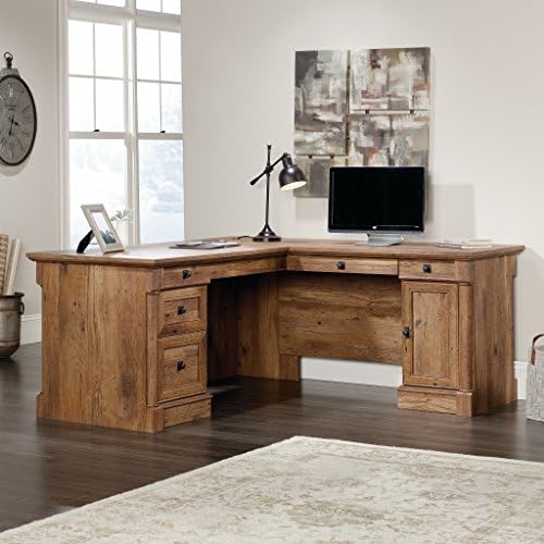 Sauder Palladia L Shaped Desk with Drawers, Office Desk with File Cabinet Storage, Cable Management, Keyboard Tray, in Vintage Oak Finish - Image 2