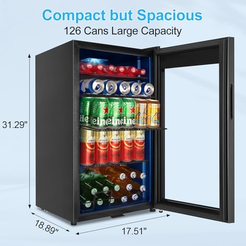 FoMup Beverage Refrigerator 126 Can, Mini Beverage Fridge Small Beverage Cooler with Glass Door Safety Lock, Drink Fridge for Beer Soda Wine, Perfect for Dorm Office Hotel - Image 2