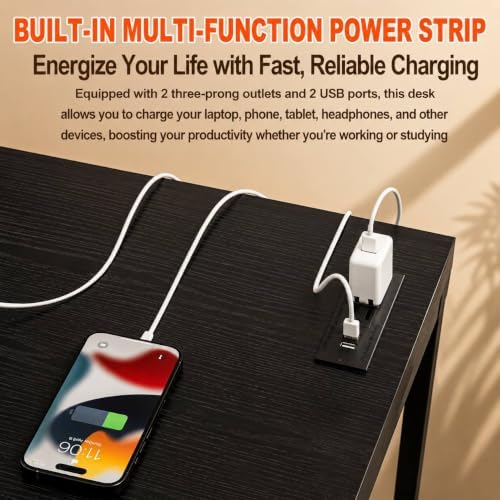Folding Table Computer Desk - 35.8" No Assembly Folding Desk with Power Outlets & USB Charging Port, Small Desk, Foldable Office Desk, Compact Storage Portable Use for Small Space, Dark Oak - Image 6