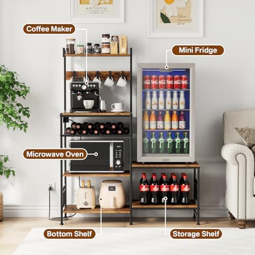Portin Mini Fridge Stand Coffee Bar Cabinet with Power Outlet - Image 4