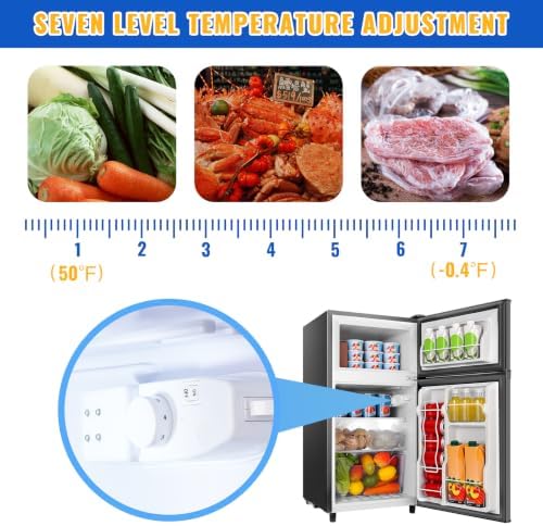 WANAI 3.5 Cu.Ft Grey Mini Fridge With Freezer Compact Refrigerator for Dorm - Image 2