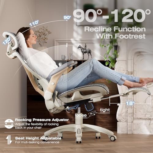 ELABEST X100 Ergonomic Mesh Office Chair with Footrest, Big and Tall Home Desk Chair with 5D Flip-Up Arms, Adjustable 3D Lumbar Support, Gaming & Executive Computer Chair (Foggy Morning) - Image 7