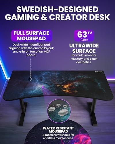 Arozzi Arena Special Edition Ultrawide Curved Gaming and Office Desk with Full Surface Water Resistant Desk Mat Custom Monitor Mount Cable Management Cut Outs - Omega - Image 4