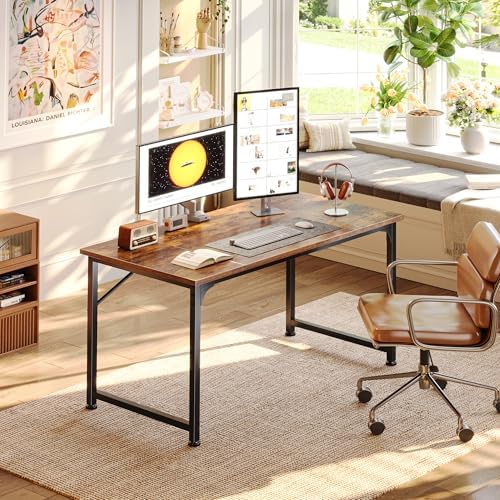 PRAISUN 40 Inch Computer Desk, Office Desk, Spacious Desktop, Rustic Brown - Image 2