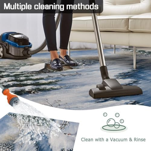 Winter Landscape 6x9 Waterproof Outdoor Rug with Non‑Slip Backing Rustic Nature Snowy Stream Wooden Cabin Machine Washable Deck Patio Rug Mat for Camping, RV, Garden, Balcony Pool - Image 6