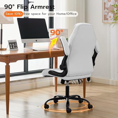 Ylzyxal Office Desk Chair, Ergonomic Computer Chair with Padded Flip-Up Arms and Adjustable Lumbar Support, PU Leather Executive Chair with Tilt Lock and 360° Swivel Rolling Wheels for Work, Study - Image 6