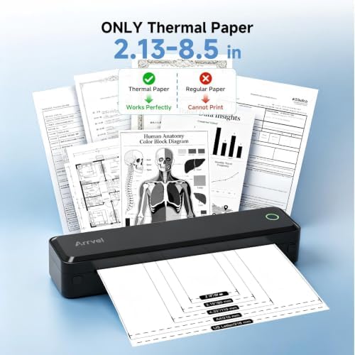 A8 Portable Thermal Printer, Wireless Bluetooth Inkless Printer for Travel, Supports 8.5" x 11" US Letter and A4 Thermal Paper, Compatible with iPhone, Android, Windows, Mac (Black) - Image 3