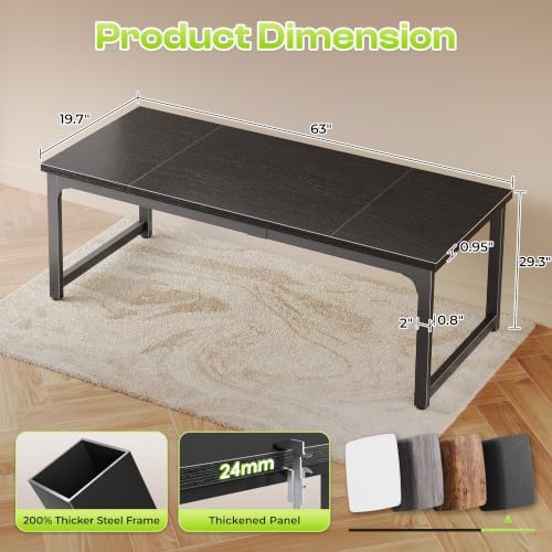 PRAISUN 63 x 19.7 Inch Computer Desk, 0.95'' Thicker, Heavy Duty, Black - Image 3