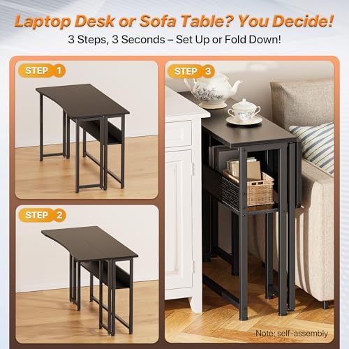 Huuger Folding Desk with Storage Shelf, 39.3 Inch Foldable Computer Table - Image 4