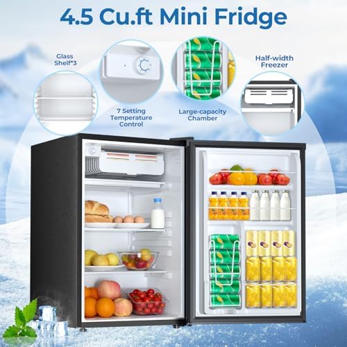 Electactic 4.5 Cu.ft Mini Fridge with Freezer, Compact Refrigerator, Reversible Door, Adjustable Thermostat, Low Noise, Energy Efficient, Black - Image 2
