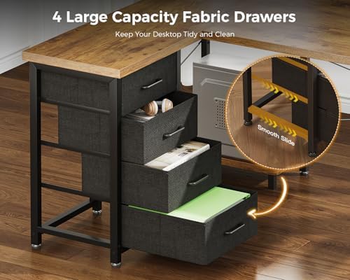 AODK 61" L Shaped Gaming Desk with 4 Drawers and Power Outlets, Vintage - Image 4