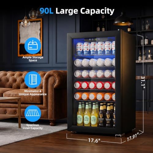 Antarctic Star Mini Fridge 130 Can Beverage Refrigerator Cooler,3.1cu.ft Beverage Refrigerator with Adjustable Shelves & Digital Temperature for Soda Beer or wine fridge for Home, Office Bar - Image 2