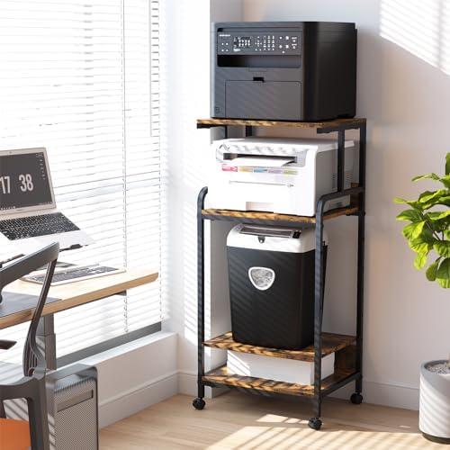 Arbuxzuy 4 Tier Printer Stand with Storage Shelf, Large Tall Printer Cart with Wheels, Mobile Printer Table for Home Office, Adjustable Stands for Heat Press Scanner Fax (Brown) - Image 3