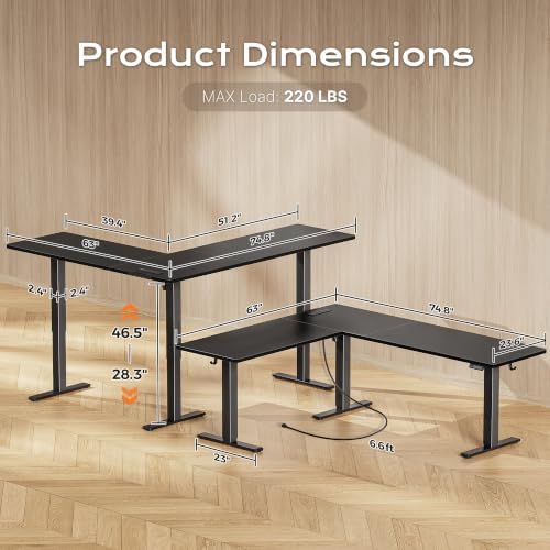 Huuger 75 x 63 Inch L Shaped Standing Desk with Power Outlets - Image 3