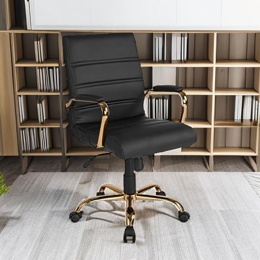 Flash Furniture Mid-Back Black LeatherSoft Executive Swivel Office Chair with Gold Frame and Arms - Image 6