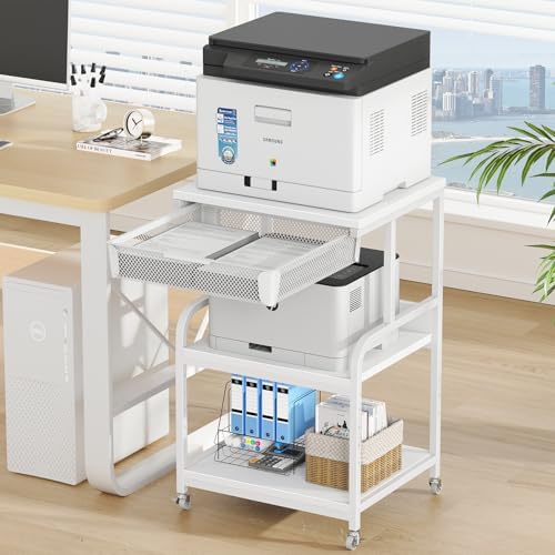 EasyCom Large Printer Stand with Drawer, 3-Tier Industrial Rolling Cart by EasyCom
