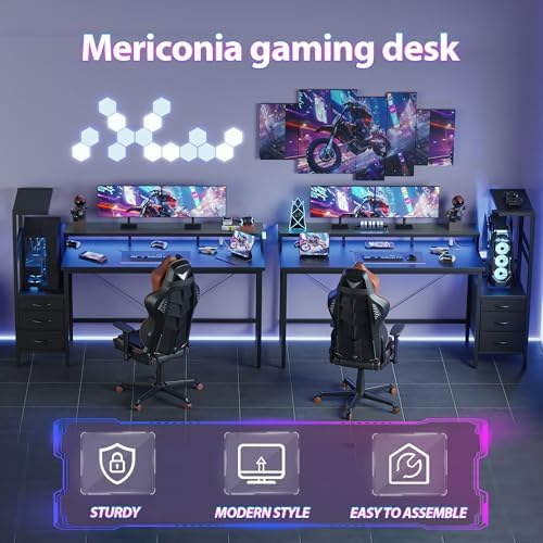 Mericonia 60 inch Gaming Desk with Drawers, Reversible Computer Desk, Black - Image 3