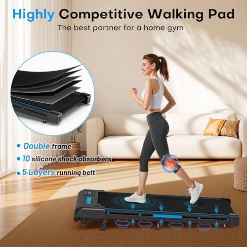 Walking Pad Treadmill, 6.2MPH Under Desk Walking Pad with 9% Incline, Treadmills for Home with Double Frame, 2.5HP Brushless Drive, 12 HIIT Programs, Remote Control, 330LBS Capacity - Image 5