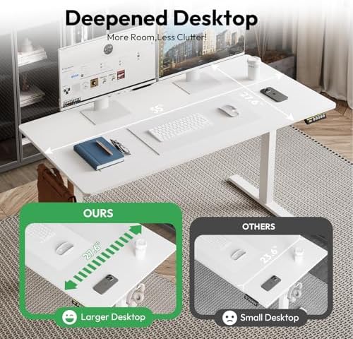 55 x 28 Inch Electric Standing Desk, 3 Memory Presets, White - Image 4