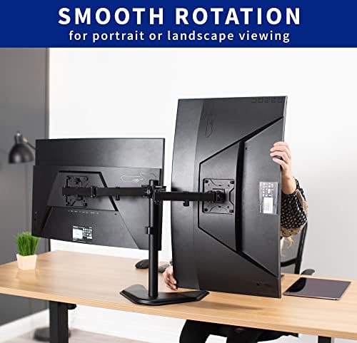VIVO Dual LED LCD Monitor Mount, Free-Standing Desk Stand for 2 Screens up to 32 Inch, Heavy-Duty Fully Adjustable Arms with Max VESA 100x100mm, Black, STAND-V032F - Image 6