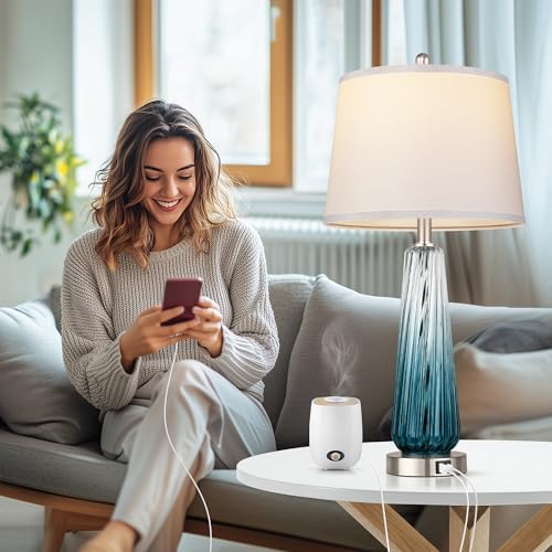 Table Lamps Set of 2 with Touch Control, Modern Glass Bedside Lamps with USB A+C Ports, 3-Way Dimmable Nightstand Lamp with White Fabric Shade, 27.5" Large Lamps for Living Room Bedrooms Decorations - Image 5