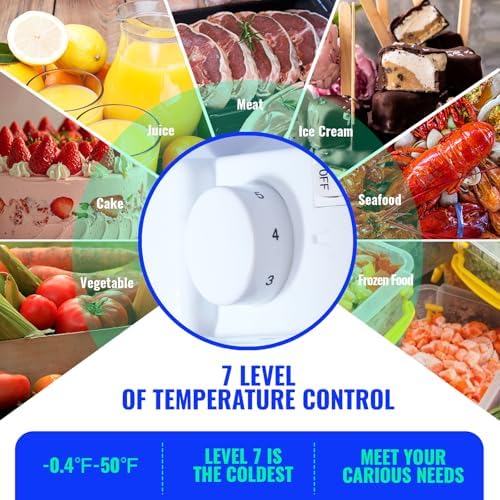 Small Refrigerator with Freezer Double Door Mini Fridge Adjustable Glass Shelves, Detachable Handle,7 Level Temperature Control Fridge for Dorm, Office, Apartment Blue - Image 4