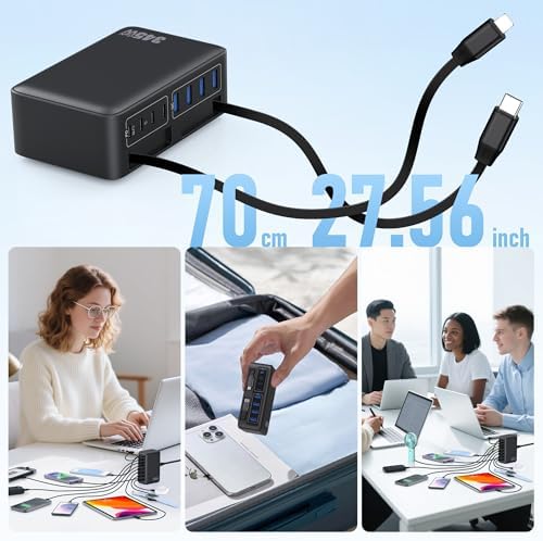 345W USB C Charger 10 in 1 Retractable Wall Charger with 2 Cables,GaN 6 USB C Charging Station Phone Charging PD Laptop Charger Adapter for MacBook Pro/Air,DELL,iPhone17/16/15,Galaxy S24,Android etc - Image 6