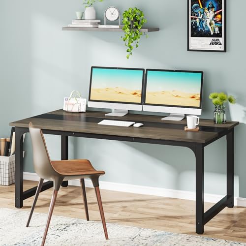 Tribesigns Modern Computer Desk, 63 x 31.5 inch Large Office Desk Computer Table Study Writing Desk Workstation for Home Office, Grey/Black - Image 4