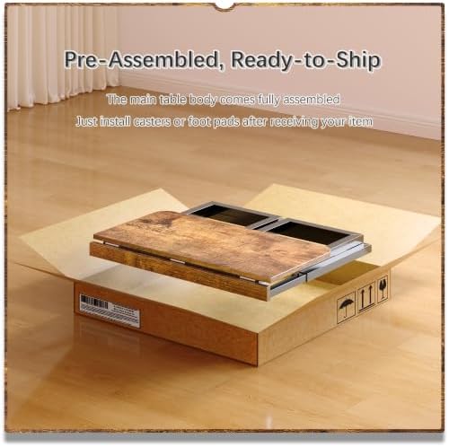 4NM No Tool Assembly 31.5" Small Desk, Folding Portable Desk with Wheels, Adjustable Height Foldable Computer Home Office Desks, Collapsible Study Writing Table for Space Saving Bedroom - Rustic Brown - Image 4
