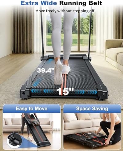 Treadmills for Home Walking Pad - Foldable Treadmill Under Desk with Handle Bar 0.6-6.2 MPH Portable Folding Pads Compact Running Machine Quiet Lightweight - Image 2
