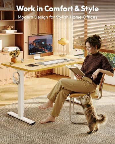 FLEXISPOT EN1 One-Piece Standing Desk, Electric Adjustable with 4 Memory Presets, 176 LBS Capacity, Stable & Quiet, Seamless Desktop for Home Office & Dual Monitors, 40"x24" Maple(White Frame) - Image 4