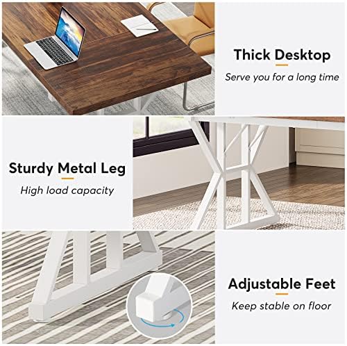 Tribesigns 70.8-Inch Executive Desk, Large Computer Office Desk Workstation, Modern Simple Style Laptop Desk Study Writing Table Business Furniture for Home Office (Brown/White, 70.8 Inch) - Image 5
