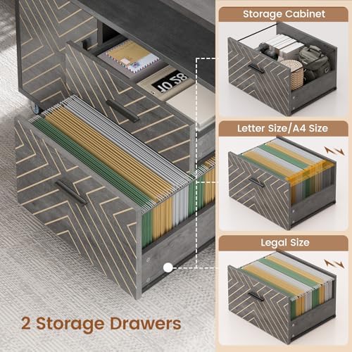 SEDETA 71" Executive Desk with Rolling File Cabinet, Large Office Desk with Drawers, L Shaped Computer Desk with Power Outlets, CPU Stand, Pegboard and Storage Shelves, Gray - Image 6