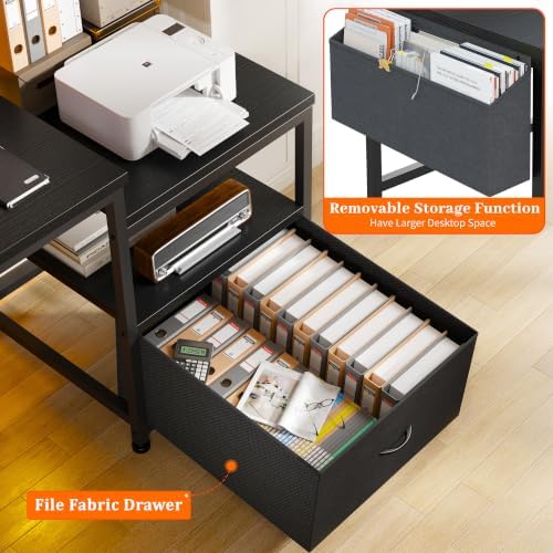 EnHomee 56.5" Office Desk with Drawers & Printer Space for Home Work,Black - Image 5