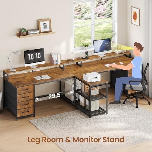 SEDETA 95" 2 Person Gaming Desk with 8 Drawers Storage Shelves,Rustic Brown - Image 6