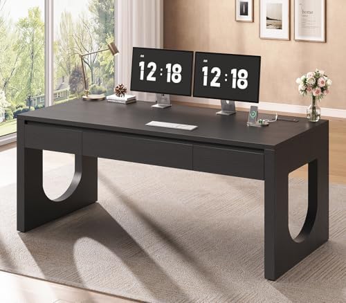 SEDETA 55" Modern Executive Office Desk with 3 Drawers, Black by SEDETA