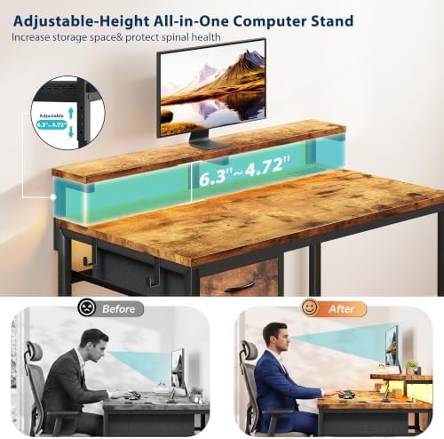DurayLoly 32" Office Desk with Power Outlet & Fabric Drawer,Rustic Brown - Image 7