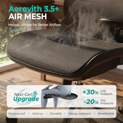 CAPOT Ergonomic Mesh Office Chair, Adjustable Lumbar High Back Desk Chair 400lbs, 4D Flip-up Arms, 3-Level Tilt Backrest, 3D Headrest, PU Wheels, Swivel Rolling Computer Seating for Long Desk Work - Image 7