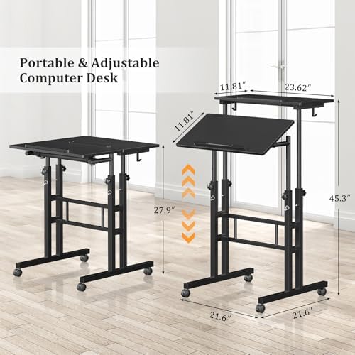 Enayplon Small Standing Desk with Wheels, Mobile Stand Up Desk, Portable Standing Table on Wheels for Walking Pad, Rolling Computer Desk Adjustable Height, Tall Table - Image 2