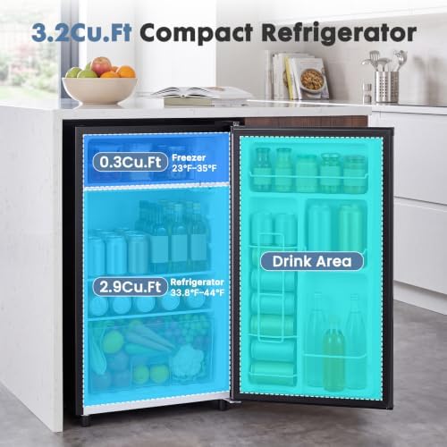 OLIXIS 3.2 Cu.Ft Mini Fridge with Freezer, Single Door Compact Refrigerator - Image 6