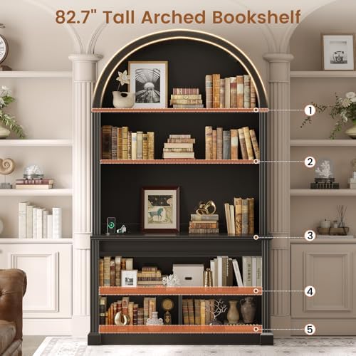 SEDETA 67" L Shaped Desk with Tall Arched Bookshelf & 3 Drawers Storage - Image 3