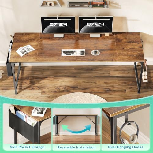 PRAISUN 79'' Computer Desk with Fabric Storage Bag - Image 4