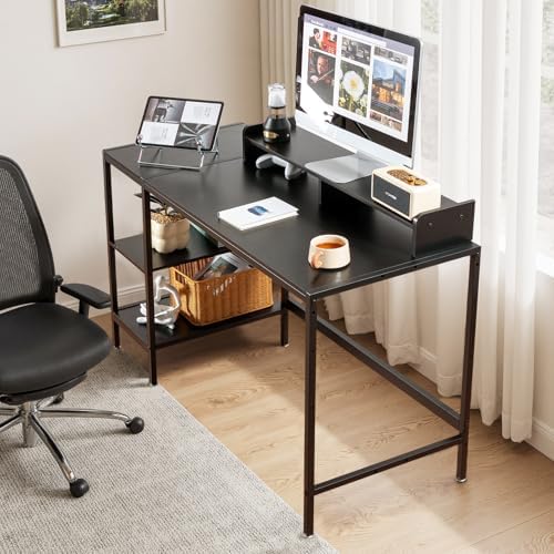 MINOSYS 47-inch Computer Desk with Storage Shelf - Your Ideal Black Gaming Desk for Bedrooms, Small Spaces, and Home Offices. This Modern Writing Desk is Perfectly Suited for PCs. - Image 4